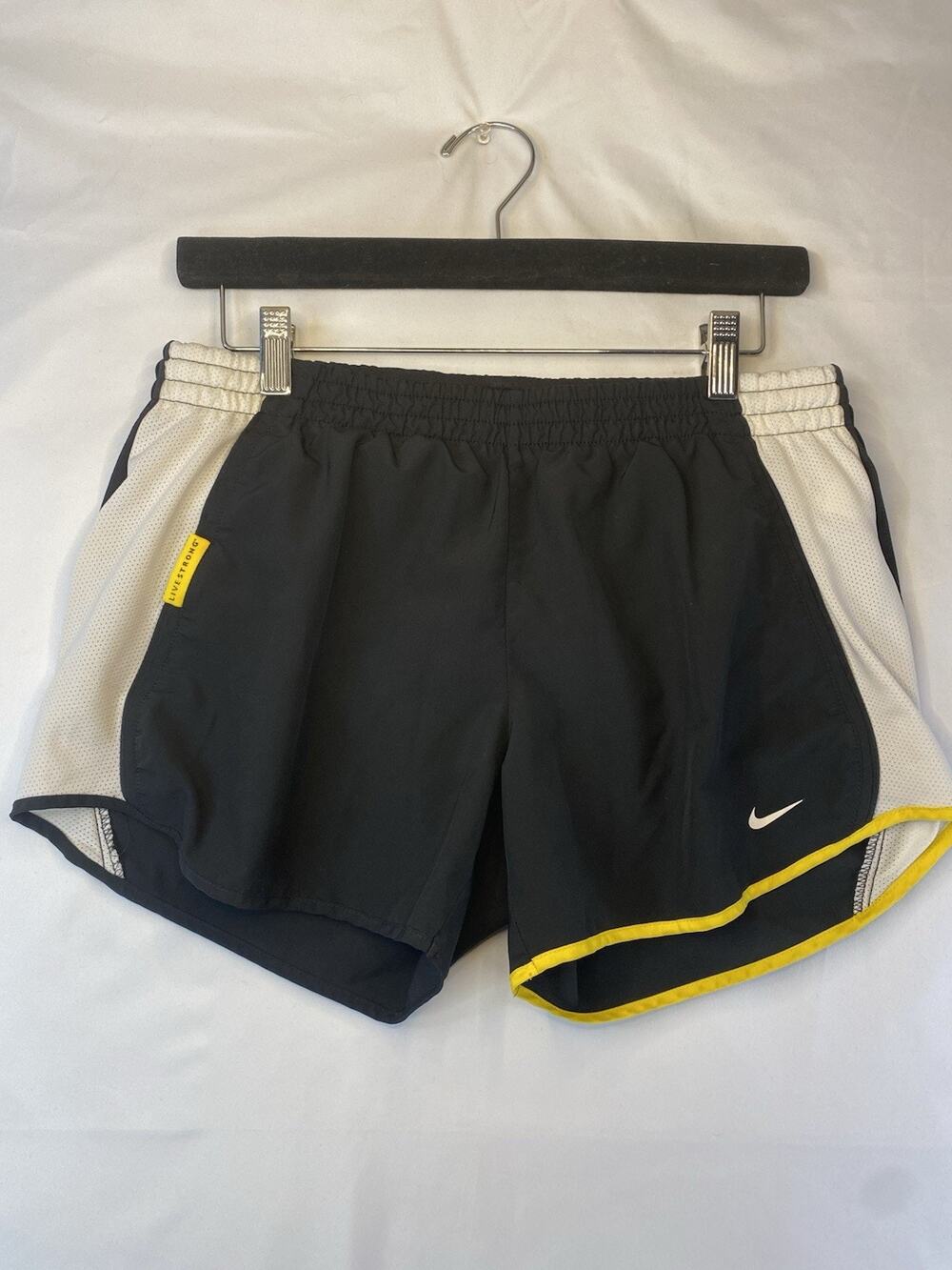 Nike Dri-FIT Women's Athletic Shorts Black White Yellow Mesh Drawstring Sz S